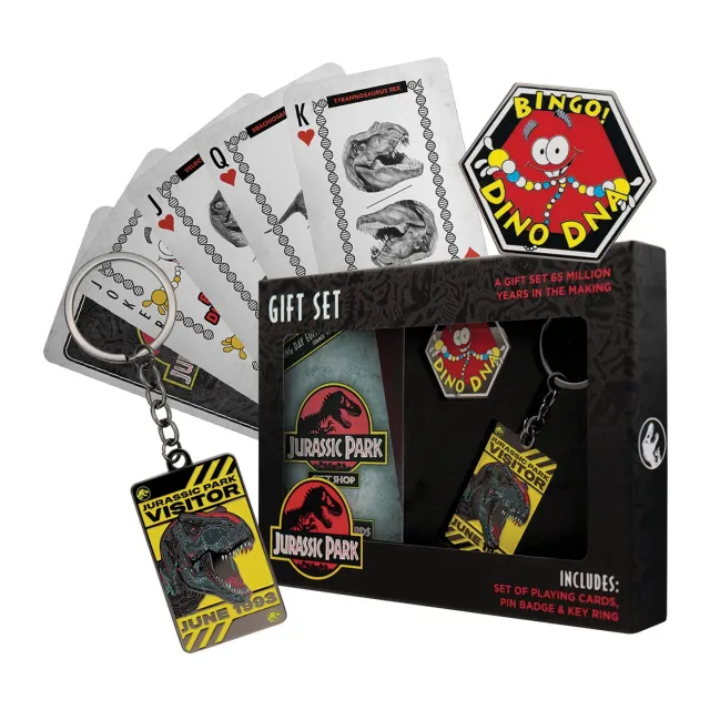 Fanattik Jurassic Park Dino Geschenkset mit Pin Karten Schlüsselanhänger